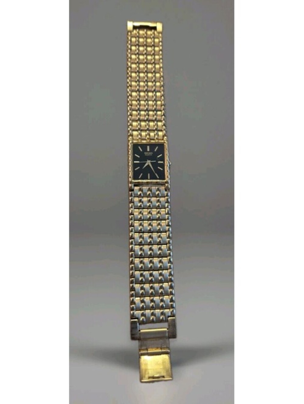 Vintage Goldtone Seiko Mens Watch 22mm Black Dial 7N01-5C39 AS IS For Parts 7.5"